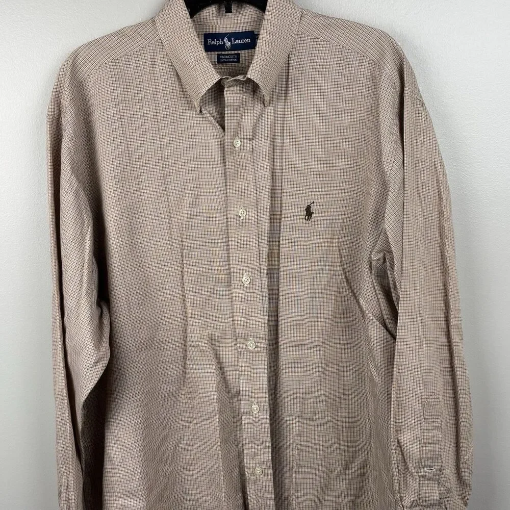 Ralph Lauren Dress shirt Men 16 1/2 - 32/33 Brown XStripe Cotton Oxford Yarmouth